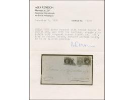 1856/65, 10 c. blue, bisect in pair with entire stamp, together with another copy 10 c. and 1855, 5 c. red-brown on bluish, t