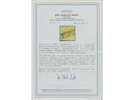 1862, 1 Kr. gelb, Type II, farbfrisch und allseits breit- bis überrandig mit kleinem Bogenrand rechts, sauber mit schwarzem L