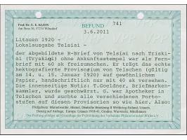 1920, Telsiai Postmaster Issue 40 skatiku, tied by cds. "TELSIAI 14.1.20" to registered cover to Tryškiai, inside note “T. Go