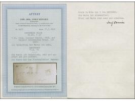 1 Gr. karmin mit Plattenfehler “Rahmen links neben TS in DEUTSCHE gebrochen” und klarem NDP EKr. “SANDSTEDT 15.6.72” auf dopp