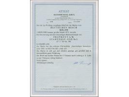 3 Kr. karmin mit Plattenfehler “beschädigter Innenkreis unter DEU in DEUTSCHE” (Feld 129), mit Rahmenstempel "FRANKFURT A.M. 