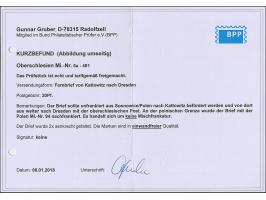 1920, Ziffern 20 Pfennig blau mit Stempel “KATTOWITZ 27.3.20” auf Firmenbrief aus Sosnowice nach Dresden, offen aufgeliefert,