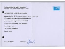 1920, 10 Pfennig auf 20 Pfennig dunkelgraublau, waagerechtes Unterrandpaar mit mit Doppelaufdruck, mit Zufrankatur mit Stempe