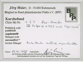 1857, Second London printing 5 c. red-brown on blued paper, horizontal right margin strip of three, nice colour, the left sta