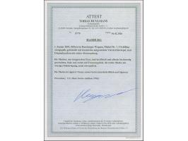 9 Sch. orangegelb im waagerechten Paar, farbfrisch und allseits breitrandig geschnitten, links und rechts mit voller Trennung