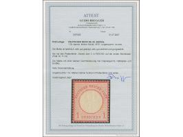 1 Gr. karmin mit Plattenfehler “Akzent über C in REICHS- auf der ersten Strichleiste”, farbfrisch, sehr gut geprägt und gut g