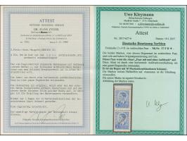 1941, König Peter II. 4 Dinar blau, senkrechtes Oberrand-Paar, die obere Marke ohne Aufdruck “SERBIEN”, sauber ungebraucht mi