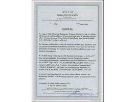 4 Sch. gelbgrün, ein Einzelwert sowie ein waagerechtes Paar, als Streifen geklebt, farbfrisch und gut gezähnt, mit sauber auf