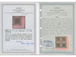 9 Kreuzer auf lilarosa, farbfrisch und allseits voll- bis breitrandige rechte untere Bogenecke, mit 8/9 mm breiten Bogenrände