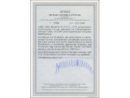 10 Pfg. dunkelrosarot, 4 Einzelwerte, davon einer in verbreitetem Format, mit jeweils klar aufgesetztem "LAMU 5/12 89" auf Le