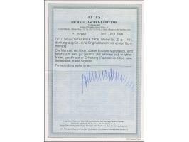 4 H. dunkelgraugrün, Viererblock aus der linken oberen Bogenecke, Faltspur im Rand, Marken postfrisch und unsigniert. Einwand