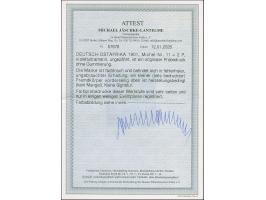 2 P., ungezähnter Probedruck in blau, breitrandig ungezähnt, ungummiert. Vorderseitig teils bedruckter Fremdkörpereinschluss 