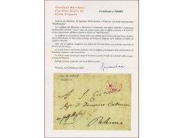 1819, letter sheet from Messina to Palermo, endorsed "con Staffettiglia" and taxed upon arrival with "8" Grana; adjacent cont