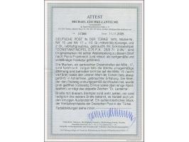 NDP ½ &nbsp;Gr. orange und senkrechter Dreierstreifen 2 Gr. hellgraublau je mit klarem EKr. “CONSTANTINOPEL D.R.P.A. 25.3.71”