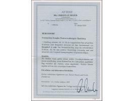 ½ Sch. schwarz, waagerechtes Paar mit jeweils sauber aufgesetztem Strichstempel auf größerem Briefstück (gelöst und replazier