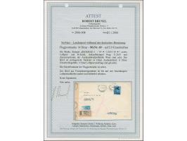 1942, Flugpost 14 auf 20 Dinar, sauber mit auf- und nebengesetztem Stempel “BEOGRAD 3.II.43” auf Luftpost-R-Brief mit Zensurs