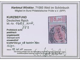1920, Germania 40 Pfg. rot, Walzdruck-Oberrandstück mit Konfiguration “3'7'3”, sauber gestempelt, der Oberrand beschnitten, s