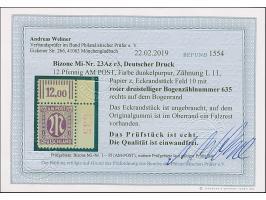 1945, Deutscher Druck, 12 Pfg., gez. 11, rechte obere Bogenecke mit roter, dreistelliger Bogenzählnummer “635”, postfrisch, n