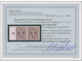 1945, Deutscher Druck, 24 Pfg., gez. 11½:11, waagerechtes Paar vom linken Bogenrand, die linke Marke links ungezähnt, postfri