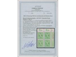 1945, Deutscher Druck, 42 Pfg., gez. 11½, Viererblock aus der rechten oberen Bogenecke, mit roter, vierstelliger Bogenzählnum