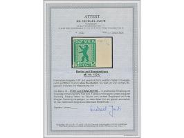 5 Pfg. mit waagerechter Gummiriffellung, voll-bis breitrandig ungezähnt, rechts mit breitem Bogenrand (hierauf entfernbare Bl