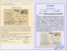 1920, field postcard from the camp for returning Hungarian prisoners of war in Pinsk with violet cachet “tacja przyjęć powrac