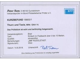 Ganzsachen-Ausschnitt 3 Kr. rosa, vollrandig viereckig geschnitten, mit Nr. “288” auf kleinem Briefkuvert von Rudolstadt nach