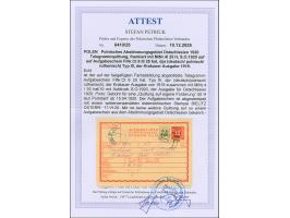 1920, S.O. overprint on 25f. as tied by cds. “BIELITZ ÖSTERR. 17.VI.20” as additional franking on proof of sending receipt Kr