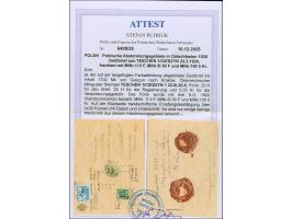 1920, S.O. overprint on 5 and 50 f. and 5 k., tied by bilingual cds. “TESCHEN 23.III.20” to value declared cover to Krakow, r