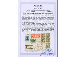 1918, Lublin Issue 10 and 45 h., with additional franking Austrian Fieldpost stamps 3h. single and block of four and postage 