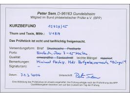 "Bürgel" handschriftlicher Aufgabevermerk auf Ganzsachenumschlag 1 Sgr. mit Federkreuzentwertung, nach Gera, mit Ankunftsstem