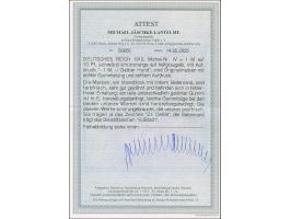 Gelber Hund 1 M. im Viererblock vom linken Bogenrand, farbfrisch und sehr gut gezähnt, die oberen Werte ungebraucht (winzige 