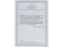 1849, 1 Kr. schwarz, Platte 1, farbfrisch und allseits breitrandig geschnitten, oben und rechts mit durchgehender Trennungsli