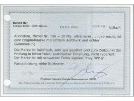 1920, Ovalaufdruck auf Germania 20 Pfennig lilaultramarin, postfrisch, tadellos, sign. Hey BPP mit Befund (2006)