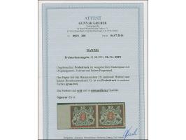 1920, Germania 5 M., Unterrandstück mit Plattennummer, durch Bogenumschlag zwischen dem Druck- und Zähnungsvorgang ist der Kl