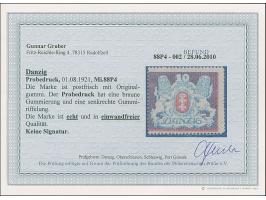 1921, Großes Staatswappen 10 M., Probedruck auf normalem Papier ohne Wasserzeichen, mit Rosettenunterdruck, in grün/rot/schwa