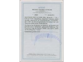 1900, Futschau Provisorium mit diagonalem Aufdruck 5 pf. auf 10 Pfg., sauber mit klarem EKr. “FUTSCHAU 26/11 00” auf Briefstü