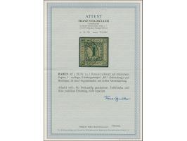 1 Kr. auf sämisch, farbfrisch und voll- bis breitrandig, sauber entwertet durch Nr. "89" MEERSBURG und kleine Rötelspur, tade