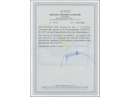 1905, Kaiseryacht 1½ $. schwarzviolett, 26:17 Zähnungslöcher, farbfrisch und gut gezähnt, sauber mit EKr. “TSINGTAU 21 5 07” 