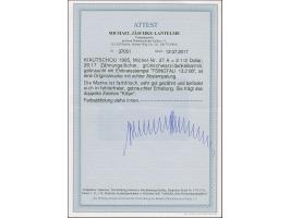 1905, Kaiseryacht 2½ $. grünschwarz/dunkelkarmin, 26:17 Zähnungslöcher, farbfrisch und gut gezähnt, sauber mit EKr. “TSINGTAU