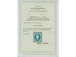 1867, Probedruck Franz Joseph 5 Kr. blau, ungezähnter Einzelabzug in blau auf dünnem, ungummierten Papier, tadellos, selten, 