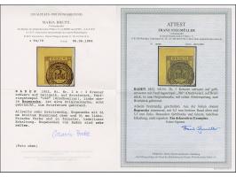 3 Kr. auf gelb,, allseits breitrandige linke obere Bogenecke mit ca. 5,5/6,5 mm Bogenrändern, mit sauber aufgesetzter Nr. "10