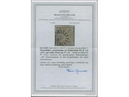 1 Kr. schwarz, Platte 2, Plattenfehler 'Ausbuchtung der Rahmenlinie bei E', farbfrisch und voll- bis breitrandig, sauber entw