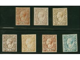 Meinholdsche Farbproben vom Januar 1856: 1 Ngr., 7 Stück in verschiedenen Farben/Nuancen, dabei die später verausgabten. Ungu