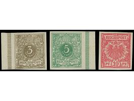 1890, Krone/Adler 3-10 Pfg. als ungezähnte Probedrucke mit wabenförmigen Einprägungen kpl., ungummiert wie verausgabt, in ein