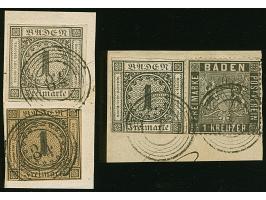 1 Kr. schwarz in jeweils wertstufengleicher Mischfrankatur mit 1851, 1 Kr. auf braun sowie 1860, 1 Kr. schwarz, je auf Briefs