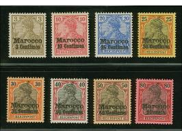 Amtlich nicht ausgegeben: 1903, 3 C. auf 3 Pfg. und 10 C. auf 10 Pfg. bis 1 P. auf 80 Pfg. je mit fettem Aufdruck, sind farbf