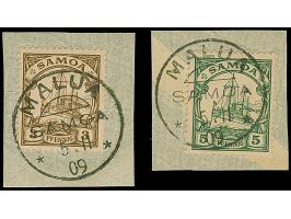 “MALUA SAMOA 5.11.09” zweimal klar auf Kaiseryacht 3 und 5 Pfg. auf zwei Briefstücken, in einwandfreier Erhaltung, jeweils mi