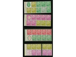 1955/56, Heuss H-Blatt 3,5, 6 und 7 (teils stärker angetrennt, H-Bl. 5 ein Viererblock rechts abgetrennt), jeder Wert mit Han