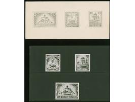 1941, Stadtwappen 5 Pf. sowie Kathedrale 10 Pf. sowie 20 Pf. im Querformat, &nbsp;Bleistiftentwürfe auf weißem Kartonpapier i